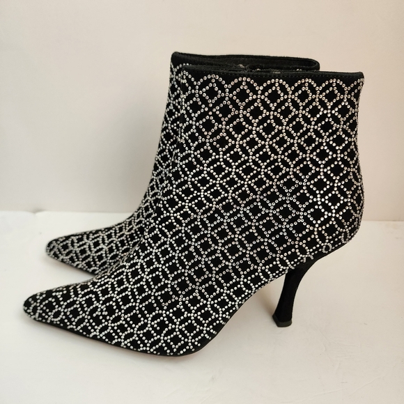 Jeffrey Campbell Brillo Size 9 Black Leather Crystal Ankle Bootie - Picture 2 of 9